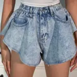 Washed High-Waist Raw-Edge Denim Shorts for Women