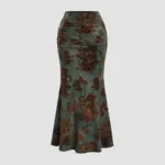 Tailored Fit Autumn Velvet Sheath Midi Skirt - Army Green