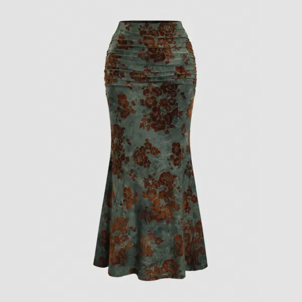 Tailored Fit Autumn Velvet Sheath Midi Skirt - Army Green