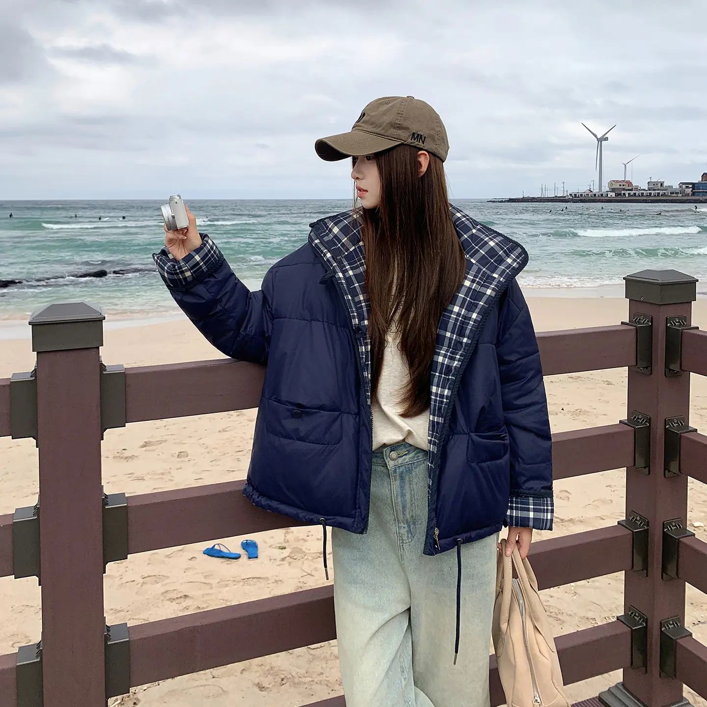 Warm Reversible Quilted Puffer Jacket for Women, Plaid Warm Reversible Quilted Puffer Jacket for Women, Plaid