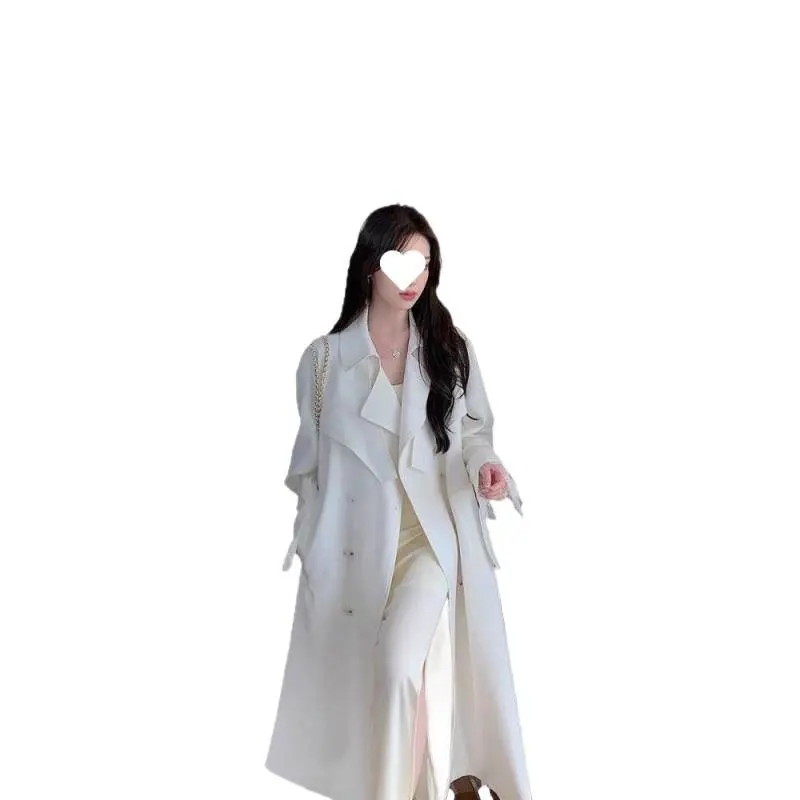 Refined British-Style Long Trench Coat with Pockets - Beige Refined British-Style Long Trench Coat with Pockets - Beige
