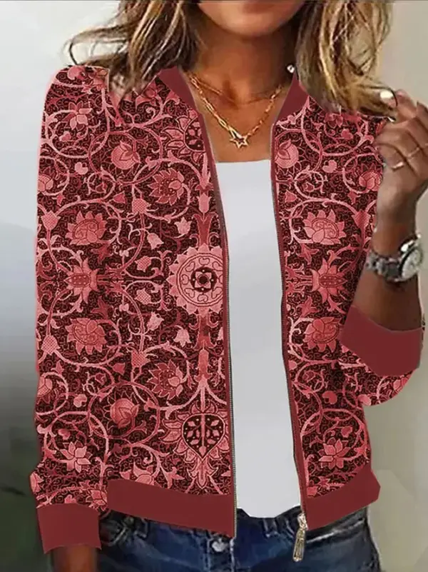 Printed Womens Top Baseball Uniform Flight Jacket Outerwear