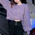Loose-fitting Colorful Lantern-sleeve Knit Sweater