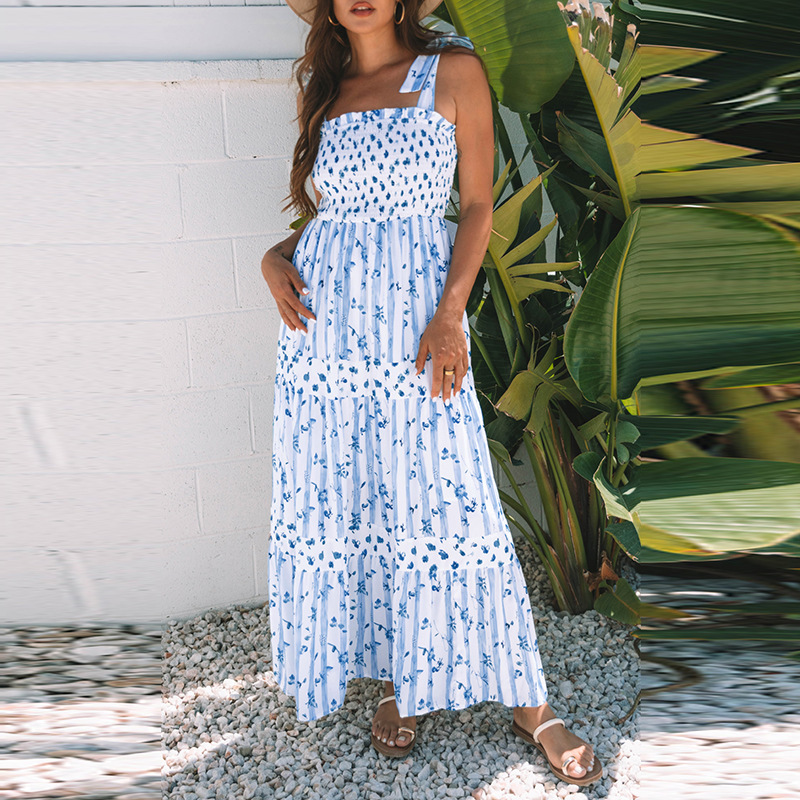 High-Waist A-Line Flower Sling Dress for Women