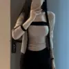 Pure And Alluring Contrasting Color Off-Shoulder Camisole With Cardigan Inner Set Pure And Alluring Contrasting Color Off-Shoulder Camisole With Cardigan Inner Set