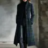 Plaid Button Long Cardigan Coat for Women, Loose Fit