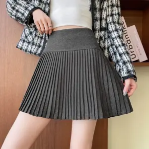 Warm Wool-Blend Pleated Midi Skirt for Winter - Slight Stretch
