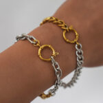 18 K Gold Plated Cuban Two-Tone Bracelet in Stainless Steel