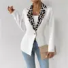 Womens Elegant Leopard-Print Long-Button Printed Blazer
