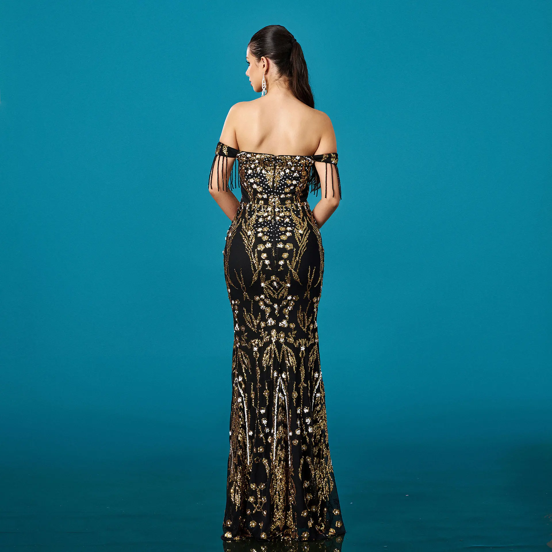 Off-neck Tassel Sequined Fishtail Evening Dress For Banquet Off-neck Tassel Sequined Fishtail Evening Dress For Banquet