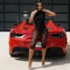 Sexy Figure-hugging Sheer Fashionable Backless Lace Capri Jumpsuit Sexy Figure-hugging Sheer Fashionable Backless Lace Capri Jumpsuit