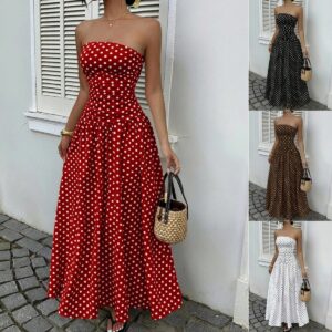 Flattering Off-Shoulder Polka Dot Dress with High-Waist