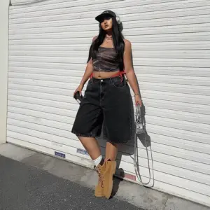 Loose Straight-Leg Cropped Denim Pants for Women - Gray