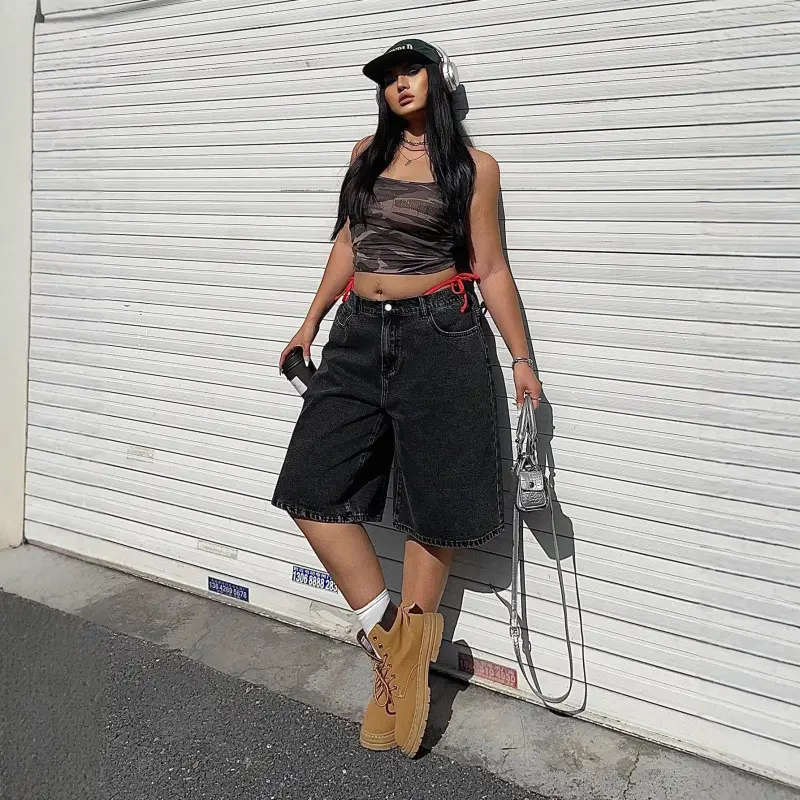 Loose Straight-Leg Cropped Denim Pants for Women - Gray