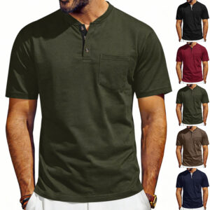 Comfortable Men’s Henley Button-Up Short Sleeve T-Shirt