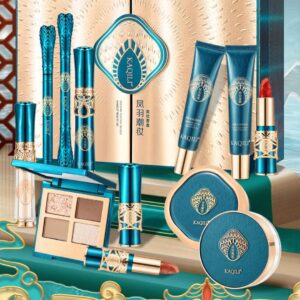 Portable 12-Piece Ladies Makeup Kit Set in Blue Gift Bag