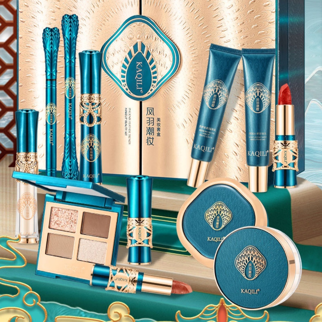 Portable 12-Piece Ladies Makeup Kit Set in Blue Gift Bag