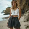 Relaxed Tribal Embroidered Lace Border Shorts Relaxed Tribal Embroidered Lace Border Shorts