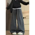 Loose And Versatile Fleece Plaid Wide-leg Pants For Women