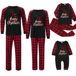 Plaid Stitching Printing Christmas Homewear Parent-child Suit M2