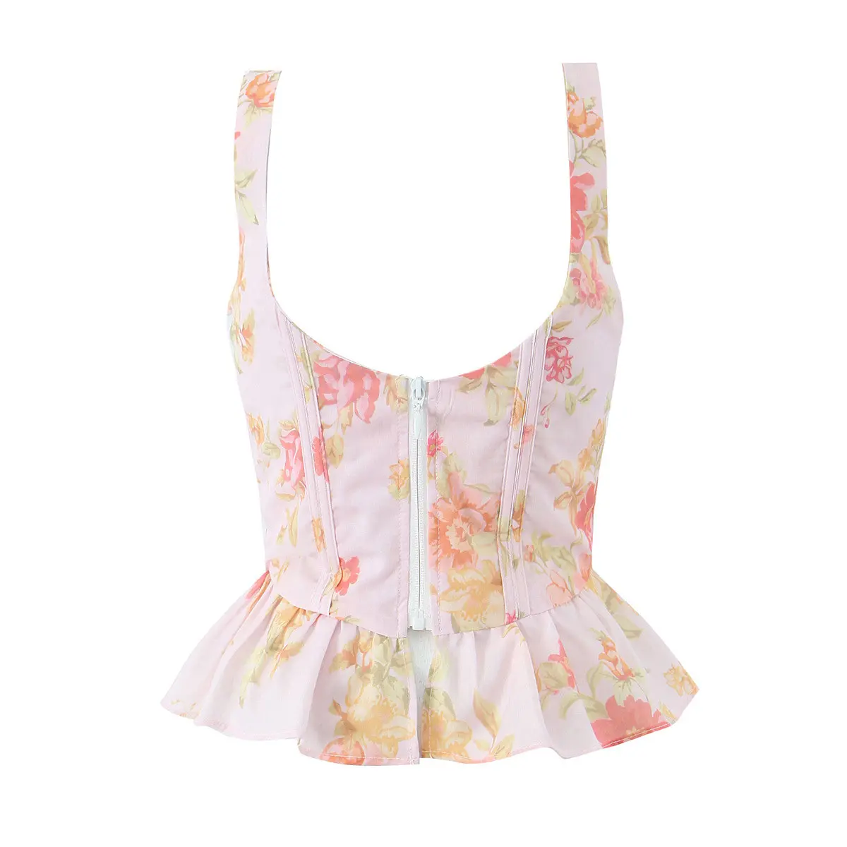 Slim Fit Begonia Print Vest Top - Non-Stretch Polyester Slim Fit Begonia Print Vest Top - Non-Stretch Polyester