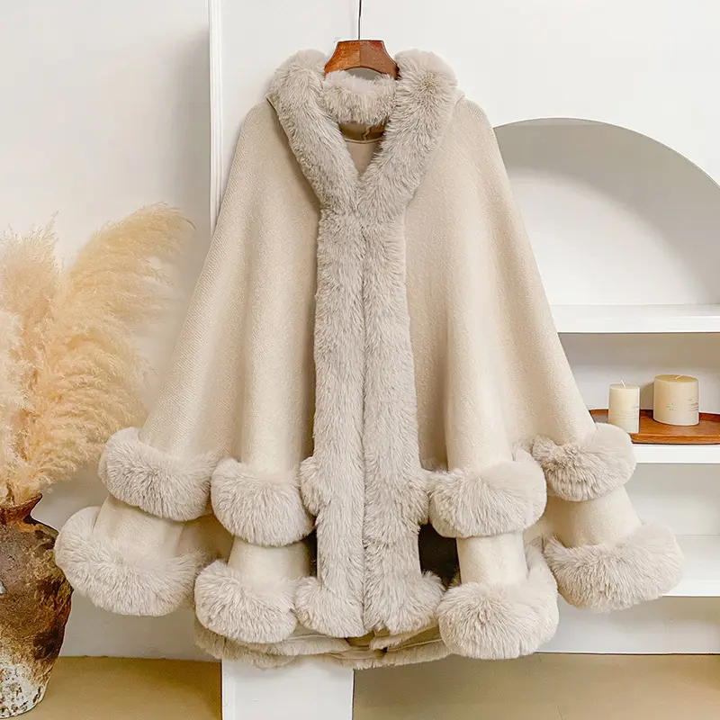 Warm Knitted Shawl Cape Coat Cardigan for Layering 142 x97 cm