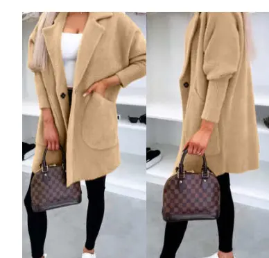 Stay Warm Lapel Button Pocket Women’s Plush Coat