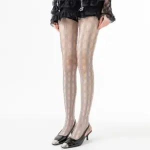 Women's Cotton Fishnet Stockings, Spring & Summer Thin Style, Lace Hollow Out Leggings, Sexy Hot Girl Mesh Black Pantyhose