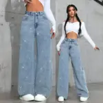 Women's Loose Mid-Waist Stretch Straight Jeans With Rhinestones