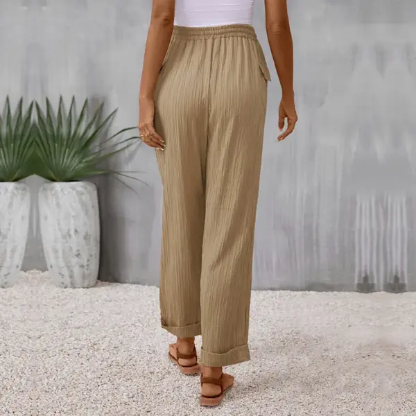 Elasticated Waist Khaki Pleated Straight-Leg Trousers Elasticated Waist Khaki Pleated Straight-Leg Trousers