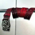 Bold Black & Red Coiled Dragon Subculture Belt, PU