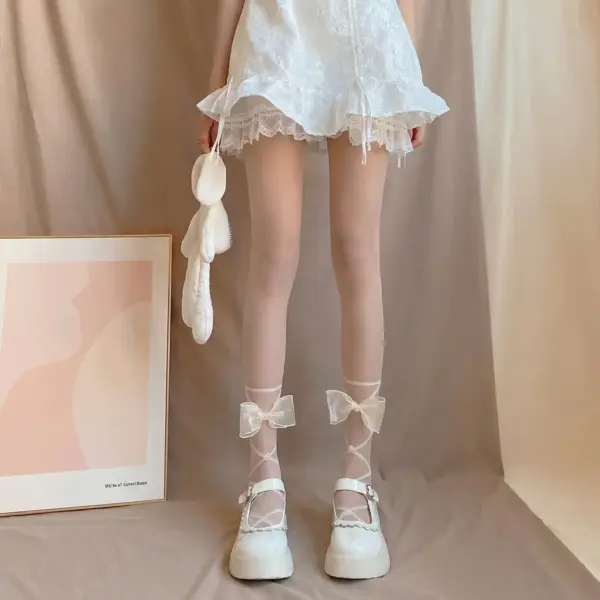 Bow Japanese Style Silk Stockings for Women, One-Size