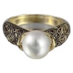 Pearl Inlay Gold ABS Ring for Women with Geometric Design