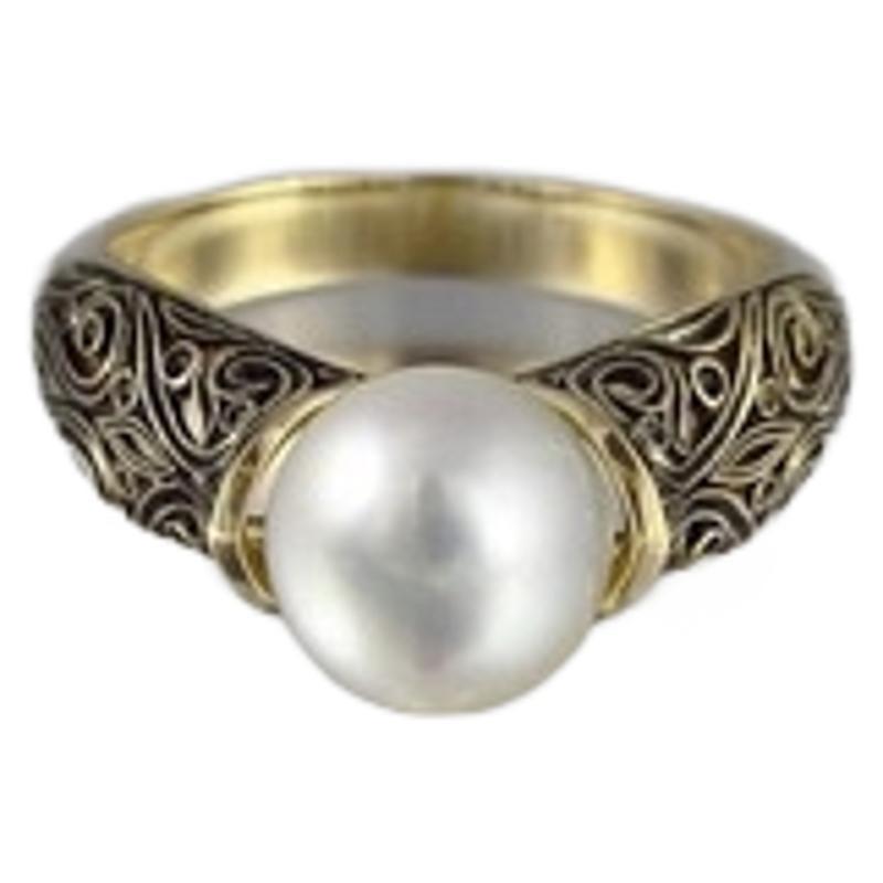 Pearl Inlay Gold ABS Ring for Women with Geometric Design