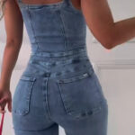 Sleeveless Paneled Zipper Denim Jumpsuit