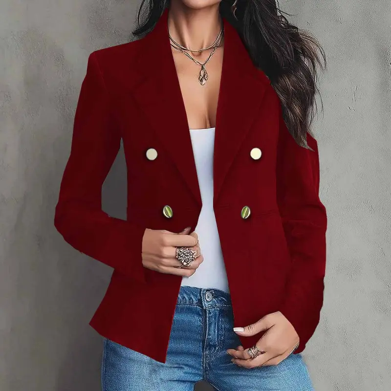 Tailored Double-Breasted Women’s Blazer with Buttons - Black Tailored Double-Breasted Women’s Blazer with Buttons - Black