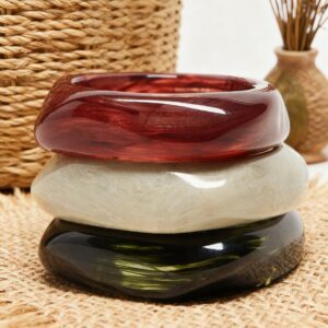 Colorful Acrylic Resin Bracelet with Polished Ring Design