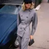 Simple, Professional-Style Solid-Colored Double-Breasted Horn-Button Sleeve Waist-Cinched Blazer