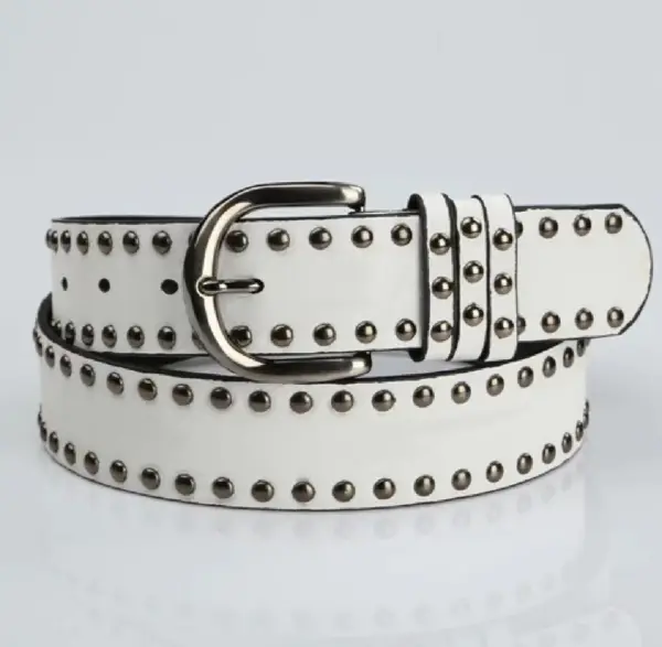 Womens Soft PU Leather Belt with Pin Buckle & Rivets 3.6 cm