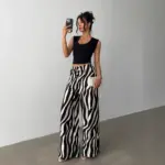 Bold Black & White Printed Wide-Leg Pants for Women