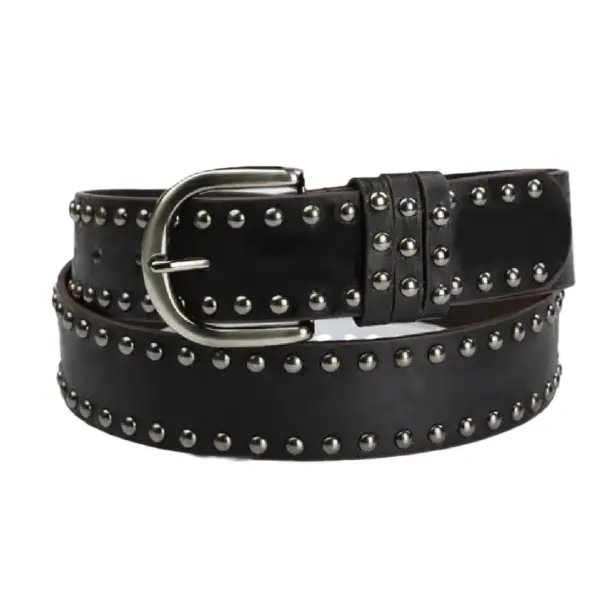 Womens Soft PU Leather Belt with Pin Buckle & Rivets 3.6 cm