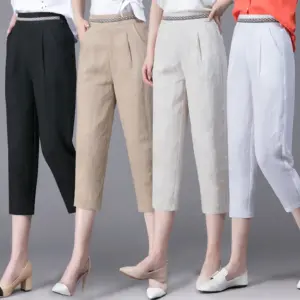 Breathable Linen Harem Pants for Women, High Waist