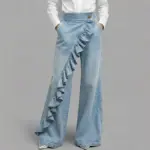 Vintage High-Waist A-Line Denim Trousers with Buttons
