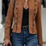 Retro Double-Row Metal Buckle Deerskin Velvet Coat