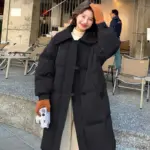 Warmth-Focused Long Cotton Padded Coat with Turn-Down Collar