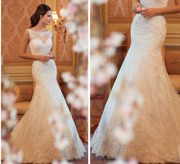 Adjustable Fit Lace Fishtail Wedding Dress, Sleeveless