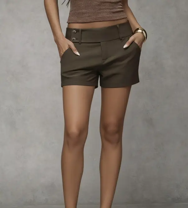 Tailored Slim-Fit Suit Shorts with Double-Breasted Waist