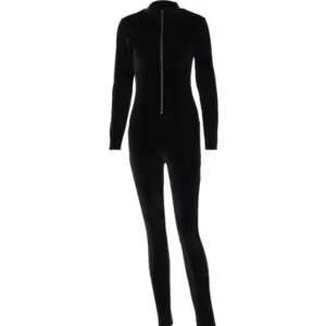 Women Long Sleeve Skinny Jumpsuit Ladies Autumn Velvet Sexy Female Slim Zipper One-piece Pants Solid Color Jumpsuits
