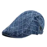 Distressed Denim Beret with Frayed Edges for Retro Style