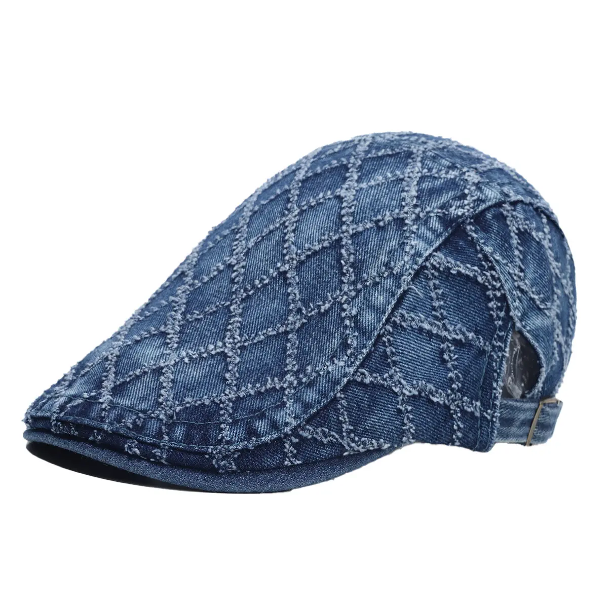Distressed Denim Beret with Frayed Edges for Retro Style